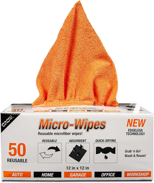 Reusable Microfiber Cleaning and Drying Wipes with Dispenser Box, 200GSM, 12 by 12 Inches, Pack of 50 - Orange