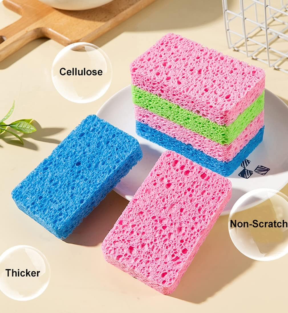 12-Count Kitchen Sponges- Compressed Cellulose Sponges Non-Scratch Natural Dish Sponge for Kitchen Bathroom Cars, Funny Cut-Outs DIY for Kids